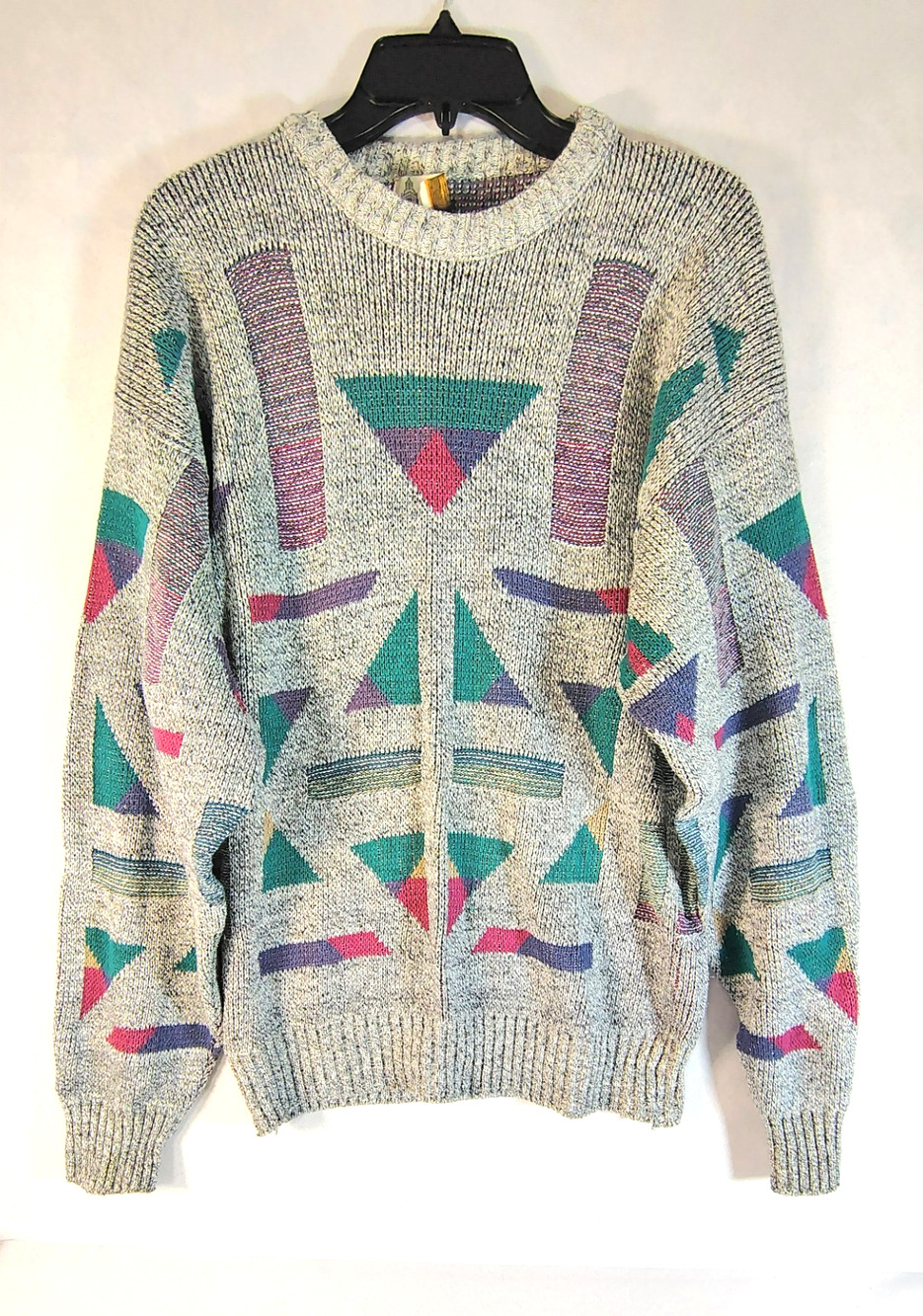Vintage London Fog Crewneck Mens Pullover Sweater Colorful Pattern Size M 2YK
